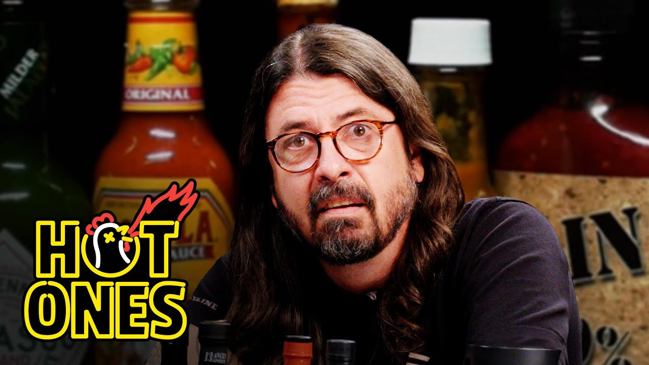 Dave Grohl plays with different kind of drumsticks on Hot Ones