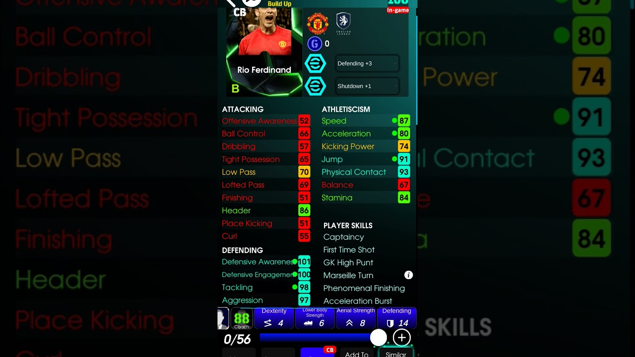 efootball Rio Ferdinand best training 106 rated with any 88 manager