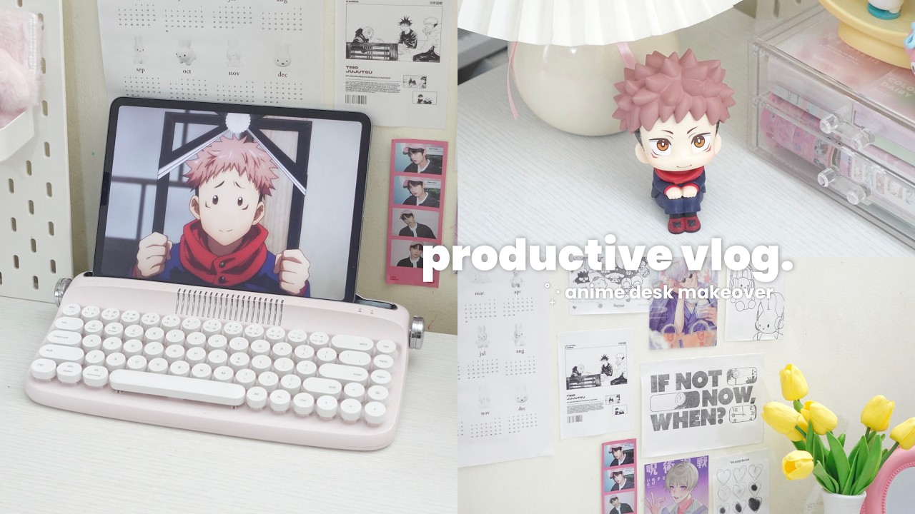 PINTEREST ANIME DESK MAKEOVER 🎐 productive vlog, jjk figure, what I eat, organizing, anime, summer