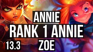 ANNIE vs ZOE (MID) | Rank 1 Annie, 5/1/8 | KR Grandmaster | 13.3
