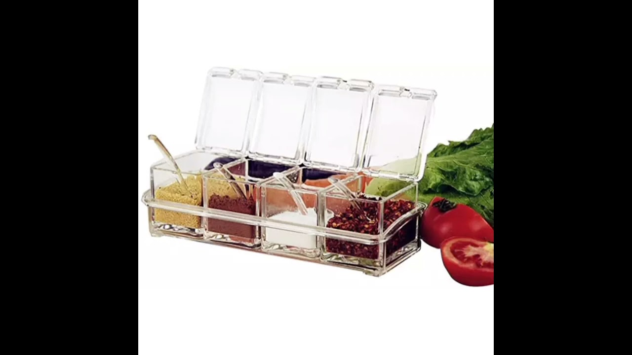 Crystal Spice Box Masala Box Seasoning Box Salt Spice Rack / Set of 4 Pcs