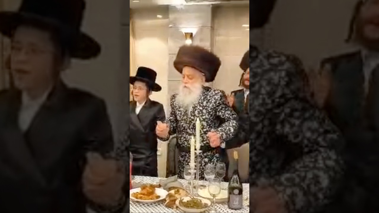 כ״ק האדמו״ר מבוטשאן בריקוד בשמחת הבר מצווה לנכד אחיו
