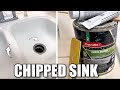 HOW TO REGLAZE A DOUBLE BOWL KITCHEN SINK | EASY DIY Repairing and Reglazing Chipped Kitchen Sink