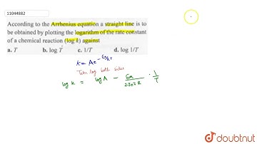 According to the Arrhenius equation a straight line is to be obtained by plotting the logarithm ...