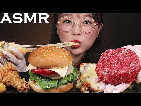 ASMR HOMEMADE BURGER AND PIZZA, CHICKEN, CHEESE STICK EATING SOUNDS MUKBANG