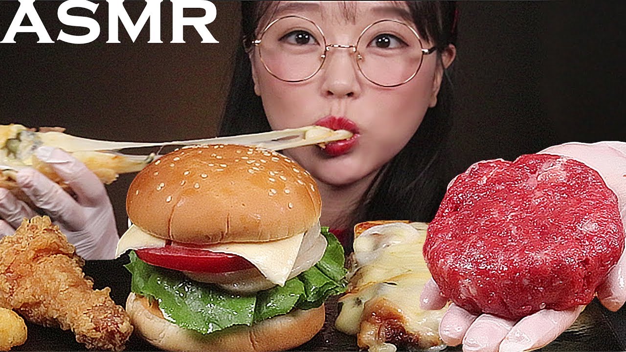 ASMR Еда домашний гамбургер и пиццу, курицу, сырную палочку | HAMBURGER,PIZZA,CHICKEN MUKBANG