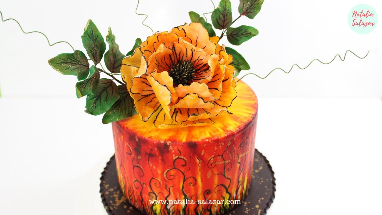 😍Cómo pintar una TORTA y una FLOR sobre FONDANT| Natalia Salazar
