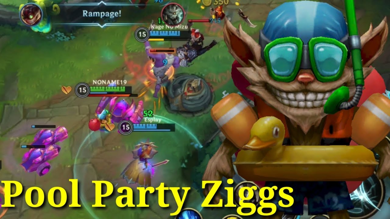 Review Skin Pool Party Ziggs ! Tier S Patch 3.3A Gameplay Ziggs - League Of Legends: Wild Rift Indo