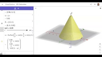 Build a CONE (H = 2R) in GeoGebra 3D: Method 4 (Use PARAMETRIC EQUATIONS via SURFACE Command)