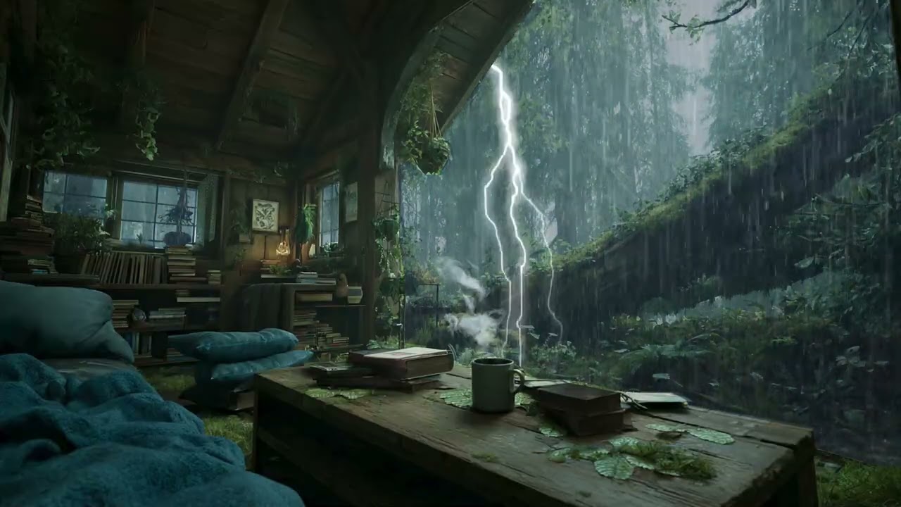 Nocturne Rain Cabin | Distant Rainstorm & Cabin Lantern Glow
