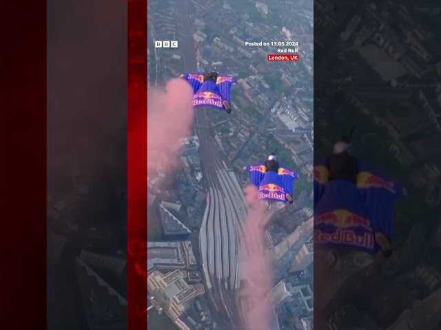 Skydivers complete wingsuit flight through London