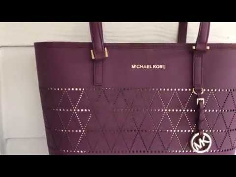 Michael Kors Jet Set Plum Carry All Leather Bag With Wallet Nwt Michael Kors Jet Set Plum Carry All