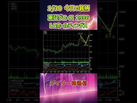 1月30日 今日の新高値ブレイク達成銘柄 LAホールディングス 東証グロース 2986 個別株 上昇銘柄チャート
