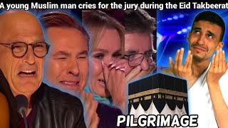 A young Muslim man cries for the jury during the Eid Takbeerat. Britain's got talent program