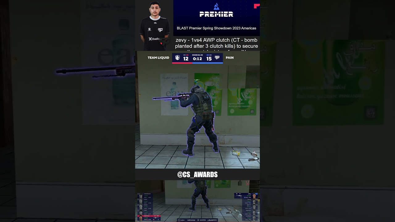 zevy - 1vs4 AWP clutch (CT - bomb .. (paiN vs Liquid) - BLAST Premier Spring Showdown 2023 Americas