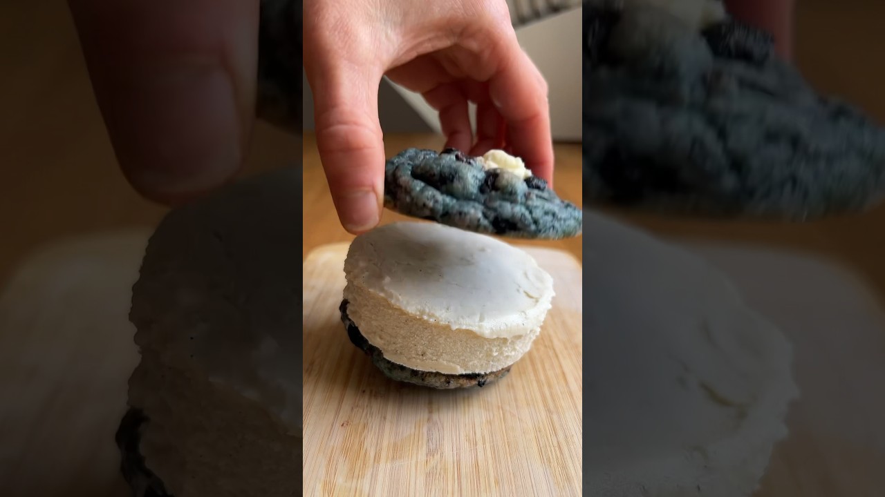 Blueberry cheesecake sourdough cookie ice cream sandwich 