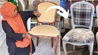 كيفية تغليف الكراسي بأقل تكلفة خطوة بخطوة DIY HOW TO UPHOLSTER DINING CHAIRS ON A BUDGET 2022