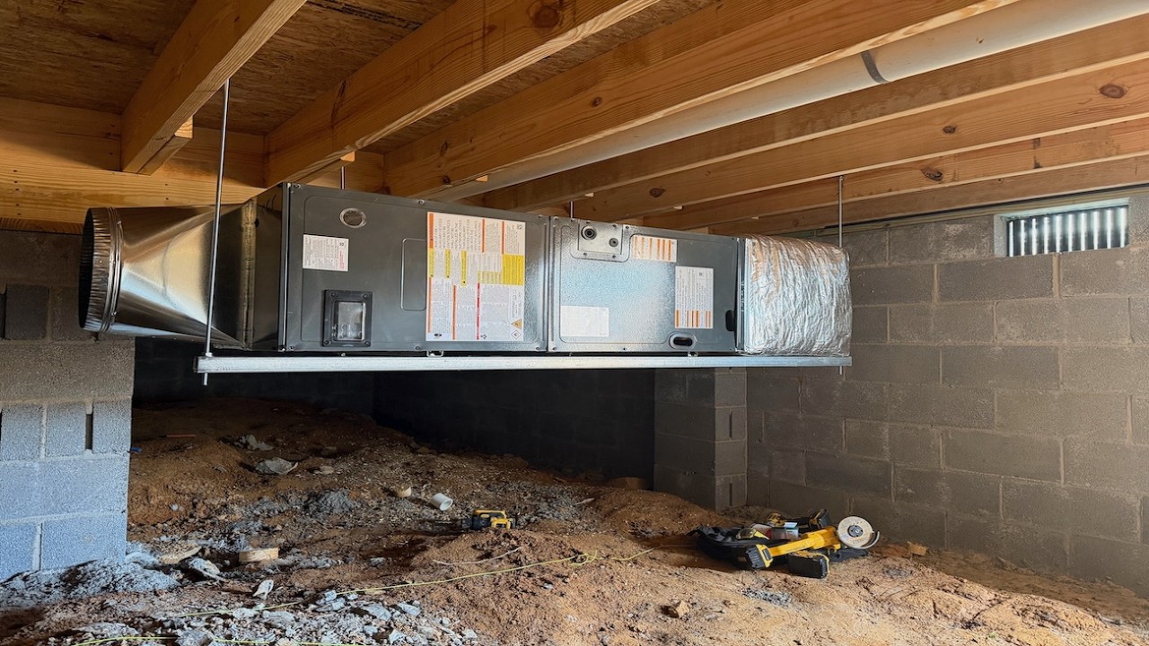 HVAC: Roughing in a home, Hanging the Air Handler in the Crawl Space ...