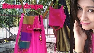 How to drape saree on skirt/ 3 different styles/easy quick saree drape/festiv drape/Navratri special