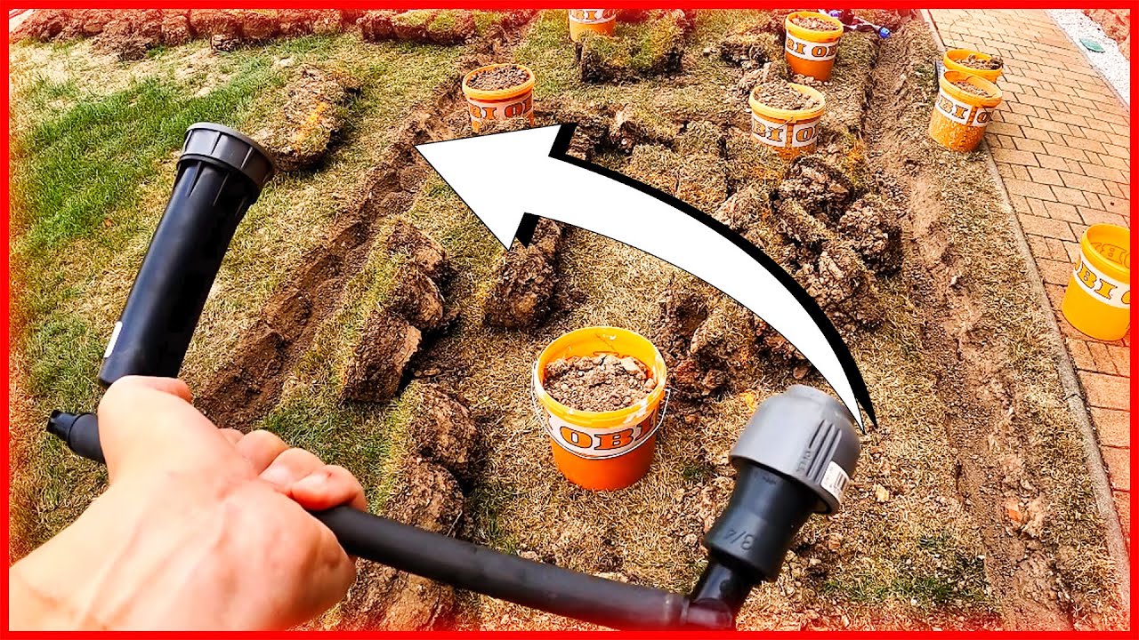 Строительство системы полива газона - #4 Установка дождевателей и труб | Hunter | RainBird