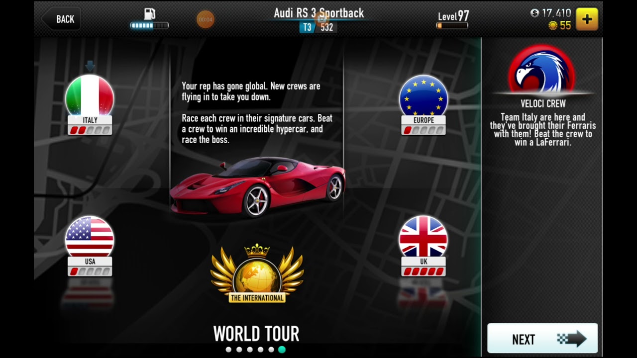 Audi RS 3 Sportback Shift Pattern (10.800 - 10.900) - CSR Racing