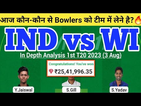 IND vs WI Dream11 Team | IND vs WI Dream11 1st T20 | IND vs WI Dream11 Team Today Match Prediction