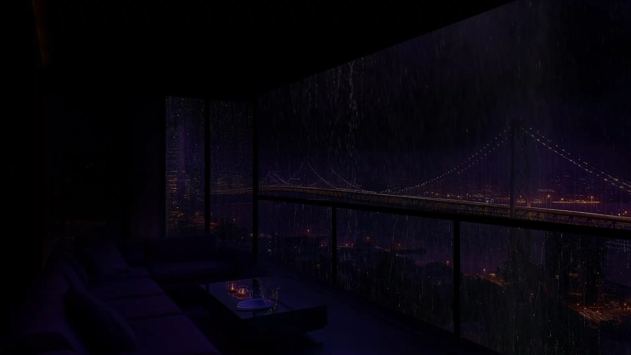 Rain Sounds for Sleep 🌧️ NYC Skyline Night 🌉 Luxury Apartment Ambience • No Light Deep Healing
