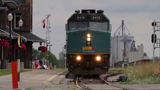 Via rail train #85 from toronto to london arrives/departs stratford on
station. #6419 - f40ph-2 (lead) 2 cars