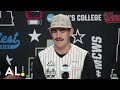 Troy coach Skylar Meade and players recap their first win in the College World Series