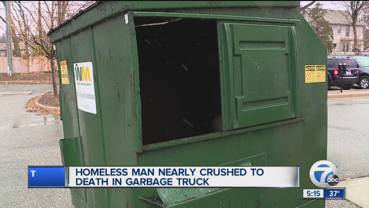 Homeless man nearly crushed to death by in garbage truck YouTube