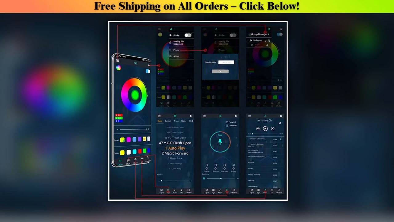 15.5 inch Car Hub Lights 4 LED Light Strip Symphony RGB Decorative light Bar Wheel