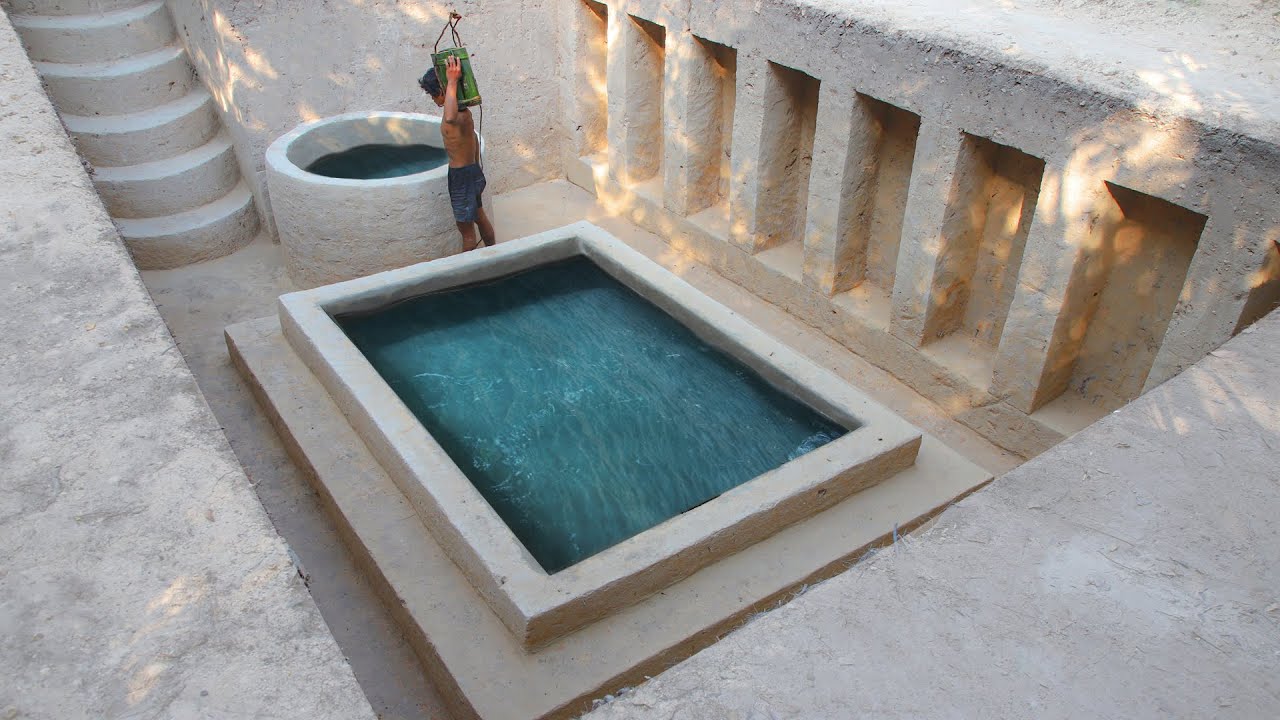 Build Underground Secret Temple Swimming Pool Ancient Water Wells in Forest