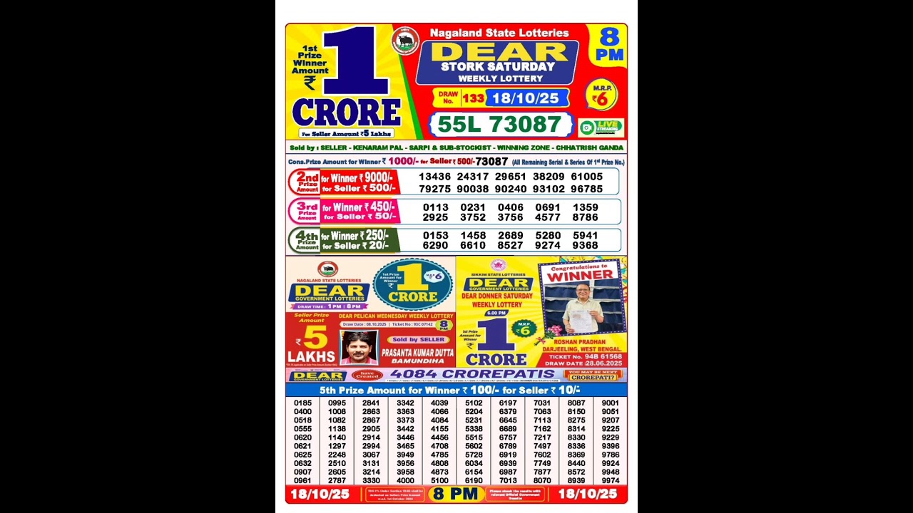 Nagaland lottery result today 8pm 18/10/2025 -  morning Nagaland night 🤑