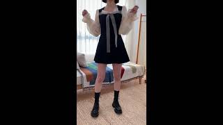 [LIVEWEAR] 심플와이 - 쉬폰 리본 끈 배색 플레어 미니 원피스 2