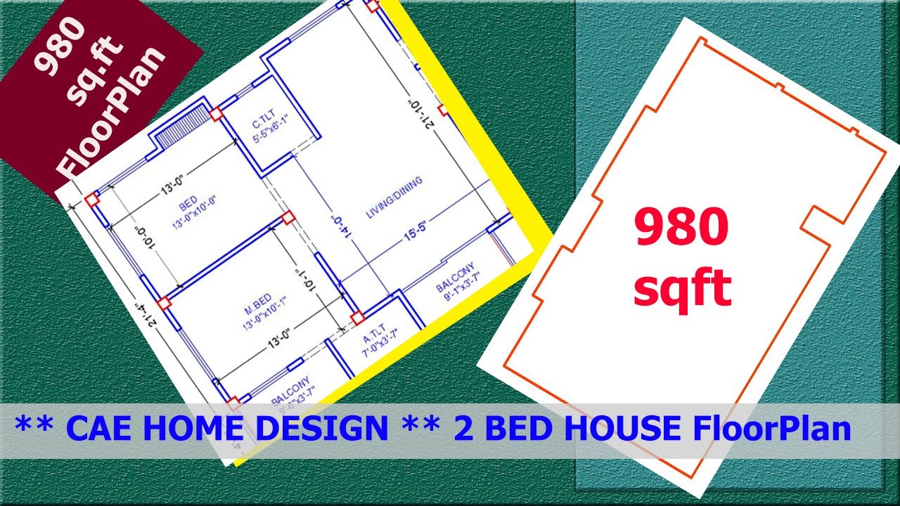 980 sq ft 2 bed House Design ।। Floor Plan 2023 , cae home design - YouTube