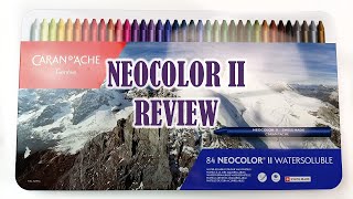 Caran d'Ache Neocolor II Pastels (Crayons) 84 Set Review! Swatching and Large Artwork