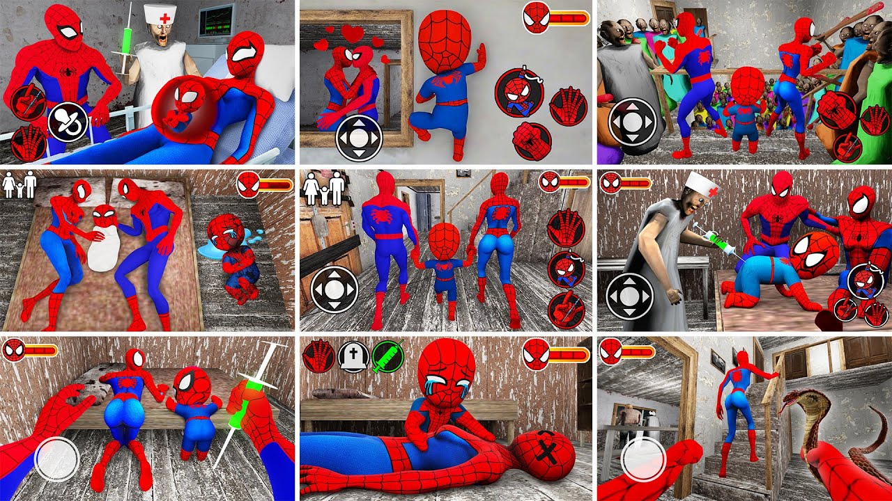 Playing as SpiderMan Family Mix: SpiderMan, SpiderWoman, SpiderBaby in Granny House