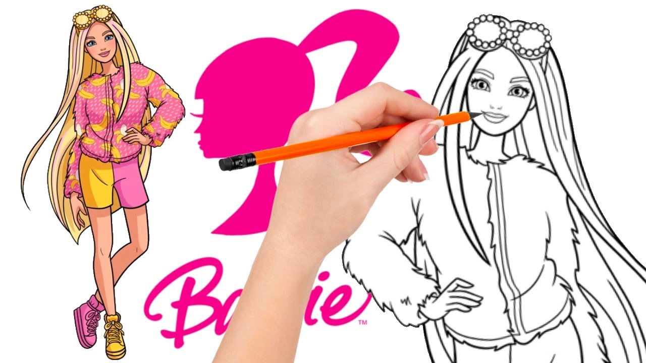 Barbie cartoon drawing black and white vector free download