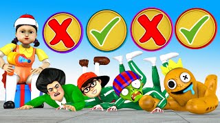 Squid Game (오징어 게임) vs Scary Teacher 3d Trying jump fly target Challenge in Game Orange Candy