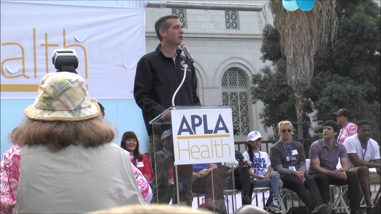 LA Mayor Eric Garcetti Speaks at 2016 AIDS Walk Los Angeles at GrandPark Downtown Los Angeles