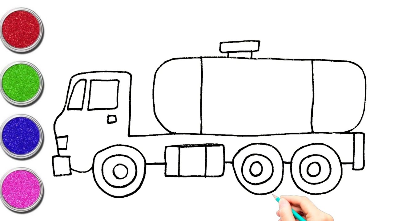 How to draw fuel truck drawing and painting and colouring for kids, DIY