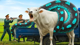 Fearless Wildlife Squad Rescues Injured Cow from Giant Mutant Python in the Grasslands