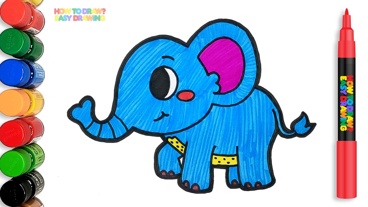 How to Draw a Cute Blue Elephant | Easy Drawing Tutorial for Kids