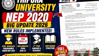 "Tripura University NEP 2020 Update 2026 | 4th Year Honours, Research & PG Courses Explained"