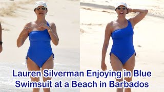 Lauren Silverman Enjoying In Blue Swimsuit At A Beach In Barbados