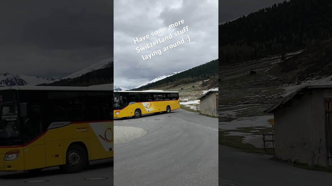 Postbus Arrives at hiking place from Davos Switzerland