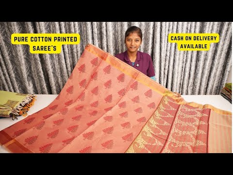Pure Cotton Printed Sarees, Cash On Delivery Available, Inside TamilNadu Free Shipping