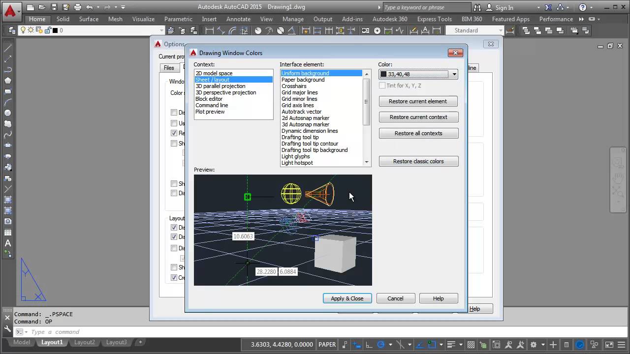 Changing AutoCAD Layout Background Color - YouTube