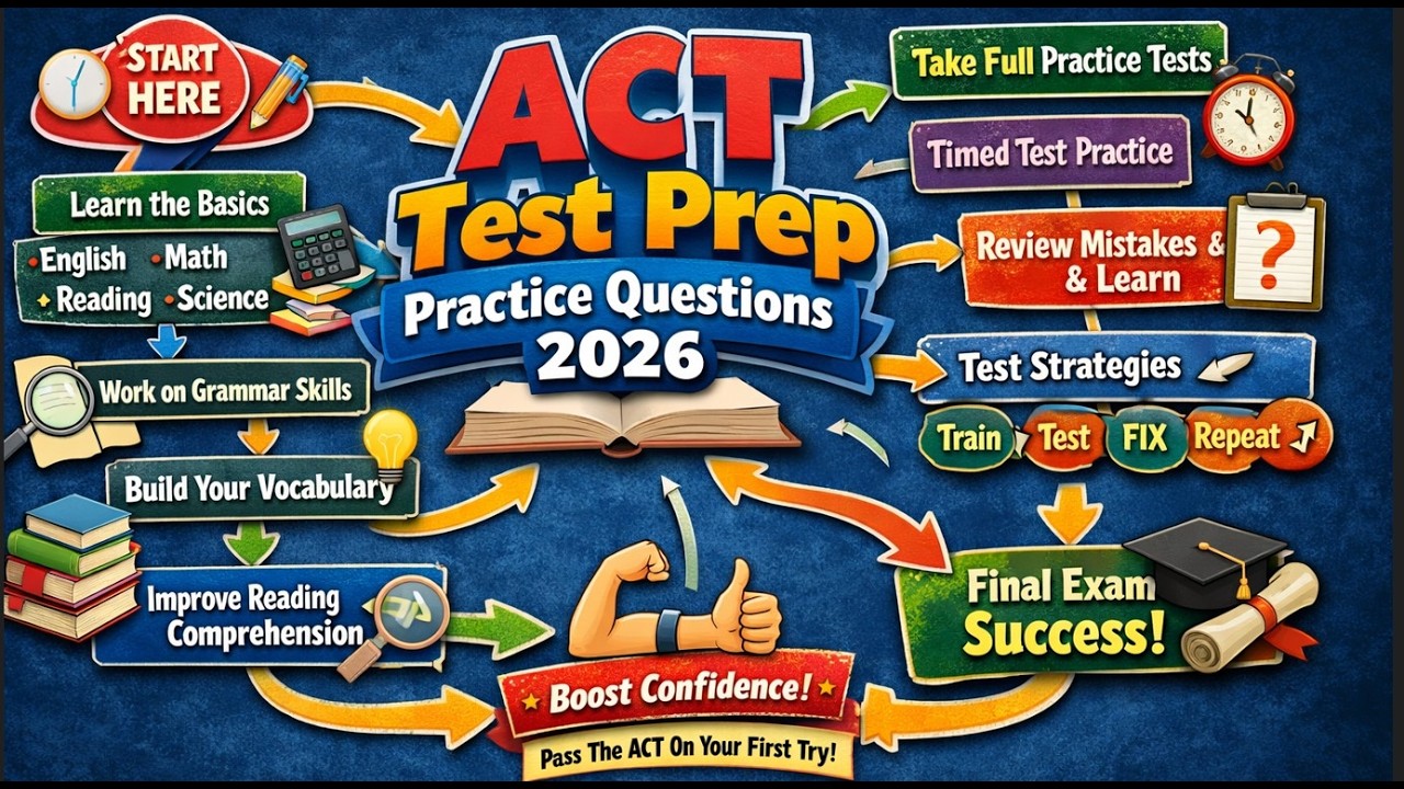 ACT Test Prep Practice Questions 2026 Full Course 6 Parts Pass on First ...