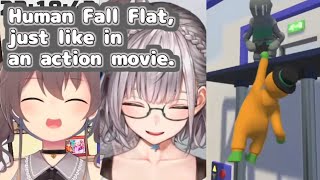 【Matsuri / Noel / Hololive moments ENG SUB】Human Fall Flat, just like in an action movie.